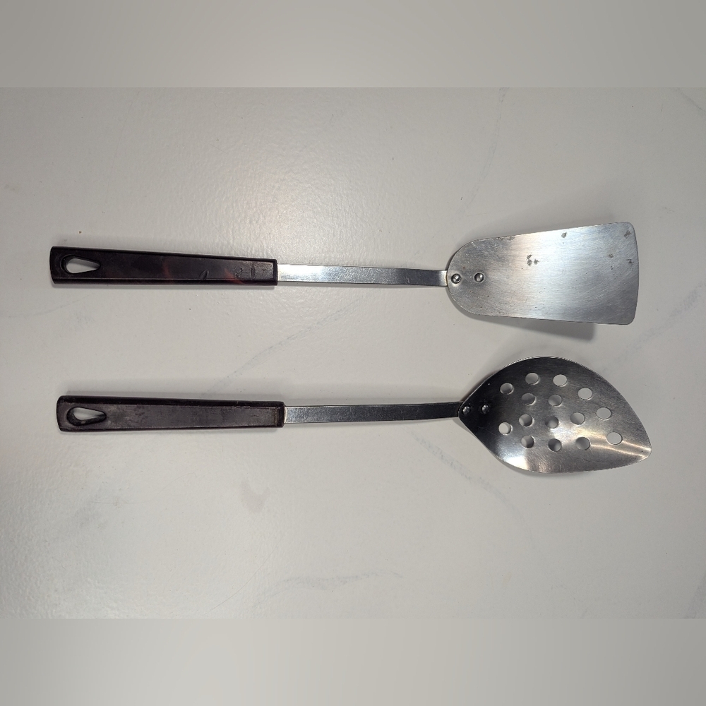 Vintage Kaylan Stainless Steel Utensils- Slotted Spoon & Spatula Mid Century